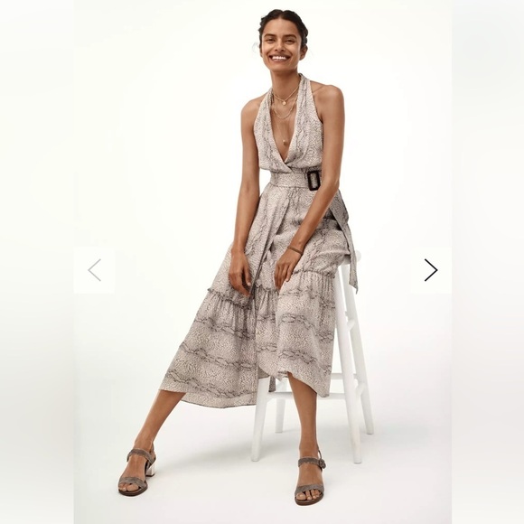 Anthropologie Marfa Dress Halter Gray V neckline Tiered Midi Size 6 - Picture 3 of 16